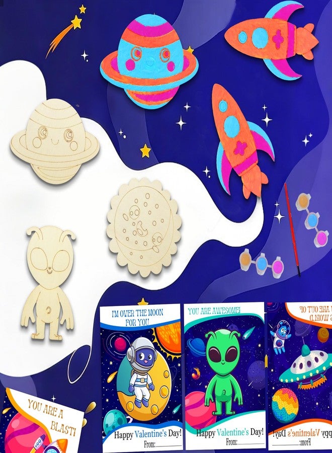 ام ال او ال ام هدايا عيد الحب، 30 مجموعة أدوات حرفية خشبية فضائية لعيد الحب مع بطاقات، لوازم فنية خشبية غير مكتملة الصنع لرواد فضاء فضائيين، مثالية لعيد الحب، أو كهدية لتبادل الهدايا في عيد الأم، أو كمشروع فني لعيد الميلاد. - Image 3